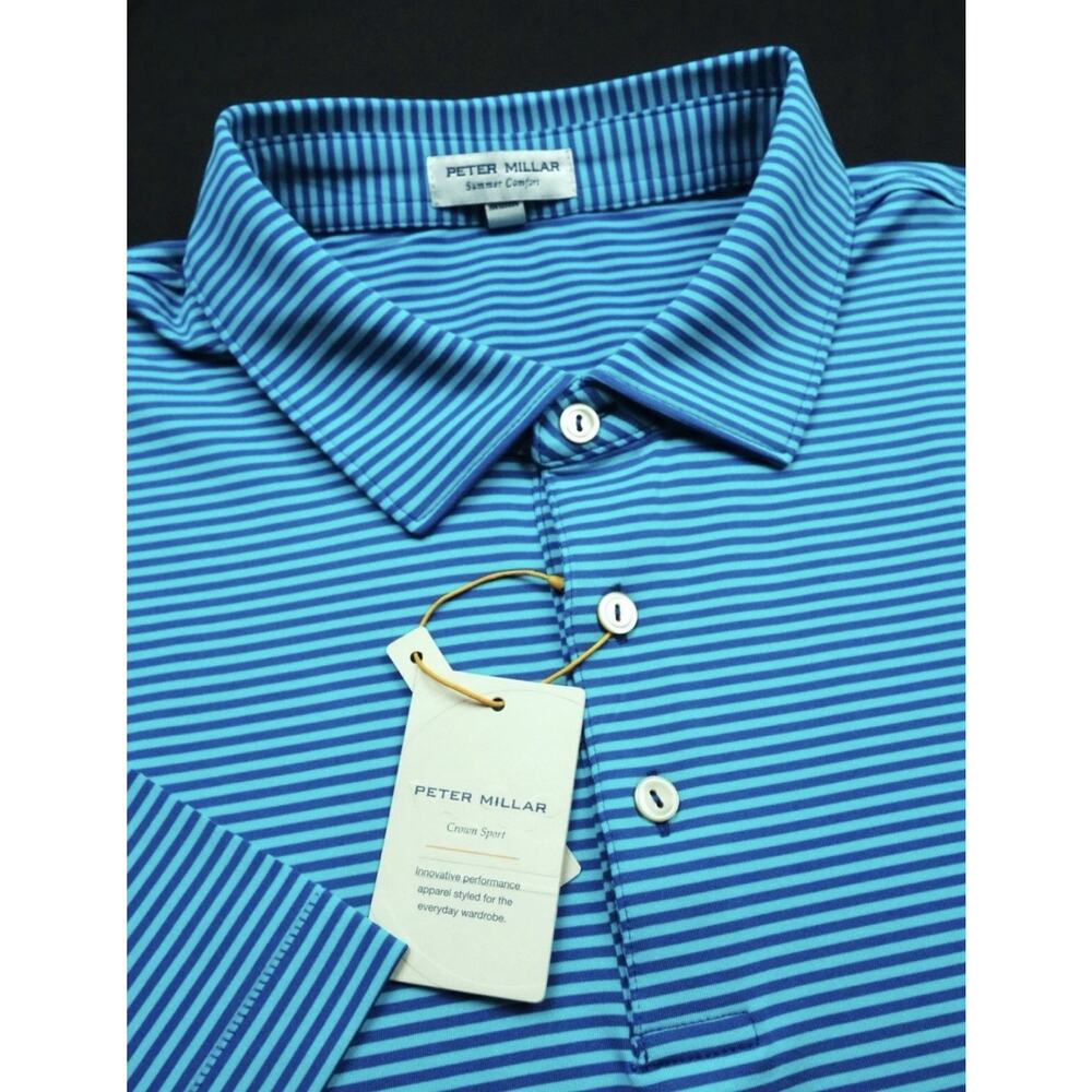 NWT! PETER MILLAR GOLF POLO SHIRT -XL- TURQUOISE BLUE STRIPE POLY SUMMER COMFORT